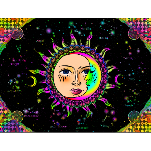 Sun&Moon - UV Reactive Tapestry with Wall Hanging Accessories UK