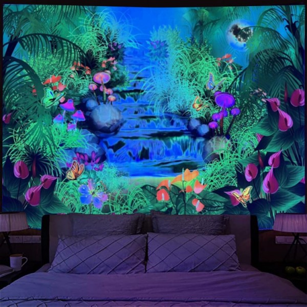 Garden - UV Reactive Tapestry with Wall Hanging Accessories UK