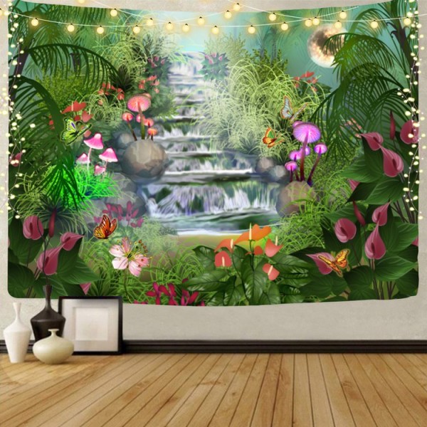 Garden - UV Reactive Tapestry with Wall Hanging Accessories UK