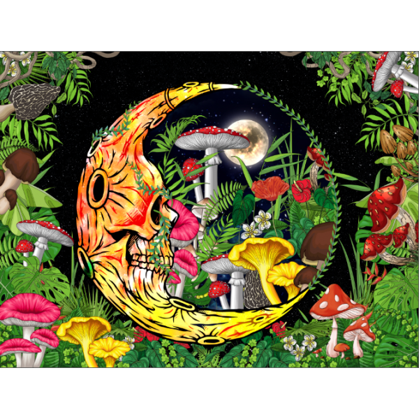 Mushroom - UV Reactive Tapestry with Wall Hanging Accessories UK