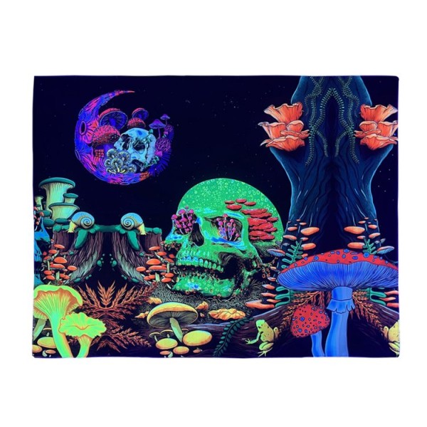 Skull - UV Reactive Tapestry with Wall Hanging Accessories UK