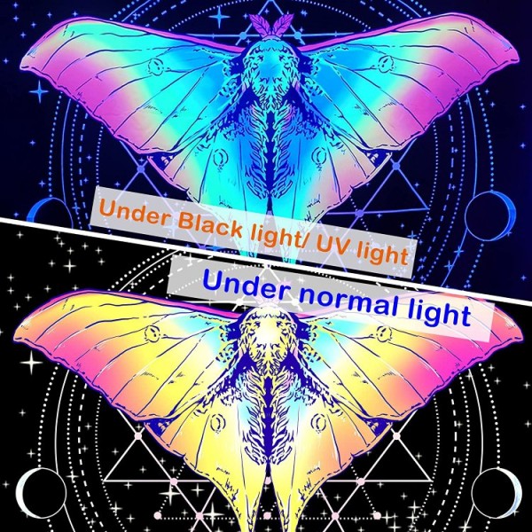 Moth - UV Reactive Tapestry with Wall Hanging Accessories UK