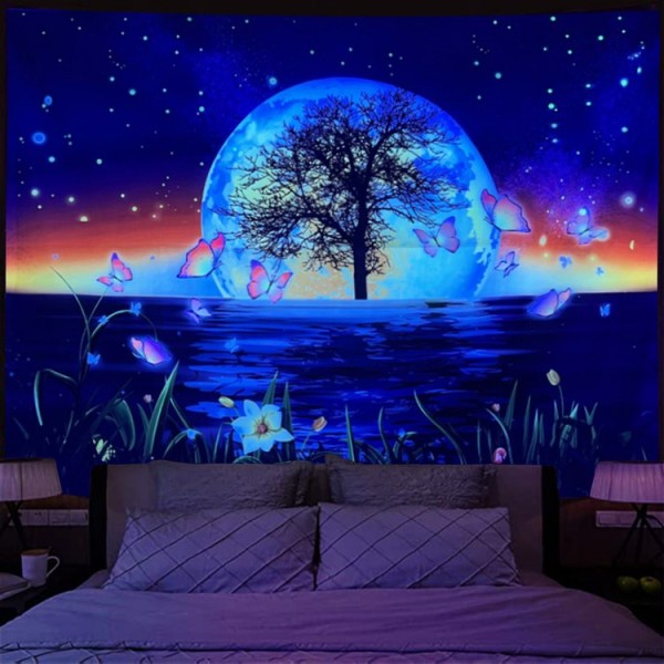 Reflection by the river - UV Reactive Tapestry with Wall Hanging Accessories UK