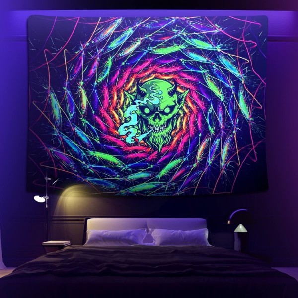 Skull - UV Reactive Tapestry with Wall Hanging Accessories UK