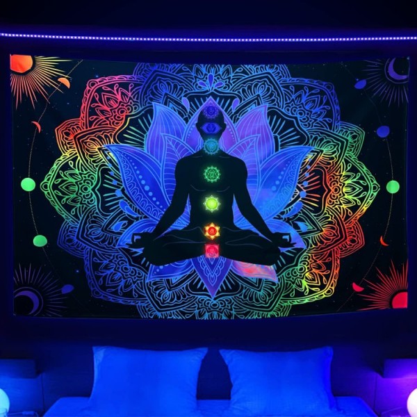 Meditation - UV Reactive Tapestry with Wall Hanging Accessories UK