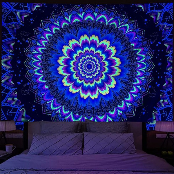 Mandala  - UV Reactive Tapestry with Wall Hanging Accessories UK
