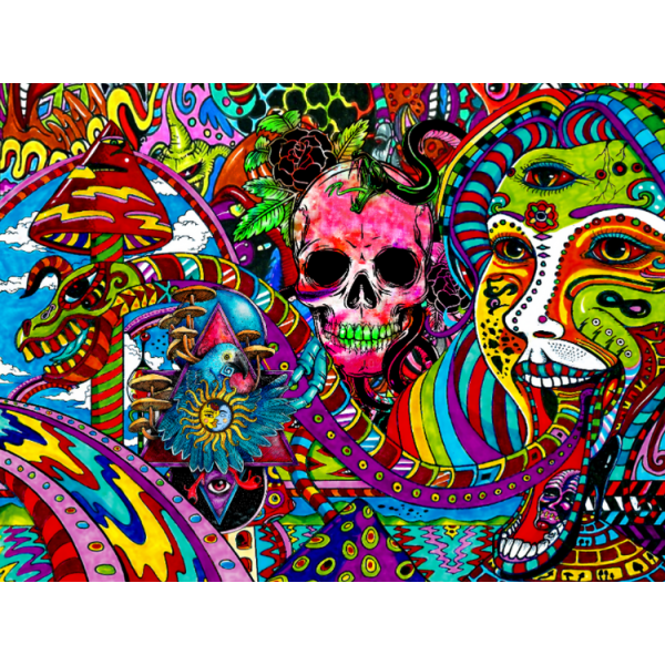 Psychedelic Skull - UV Reactive Tapestry with Wall Hanging Accessories UK