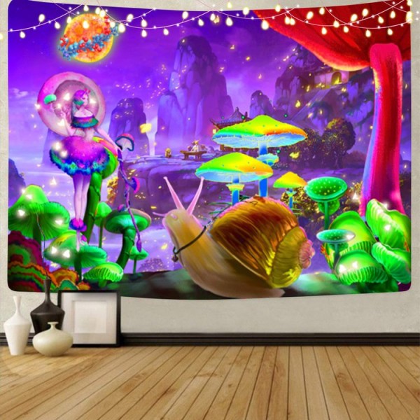 Mushroom snails - UV Reactive Tapestry with Wall Hanging Accessories UK
