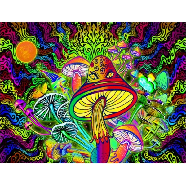 Mushroom - UV Reactive Tapestry with Wall Hanging Accessories UK
