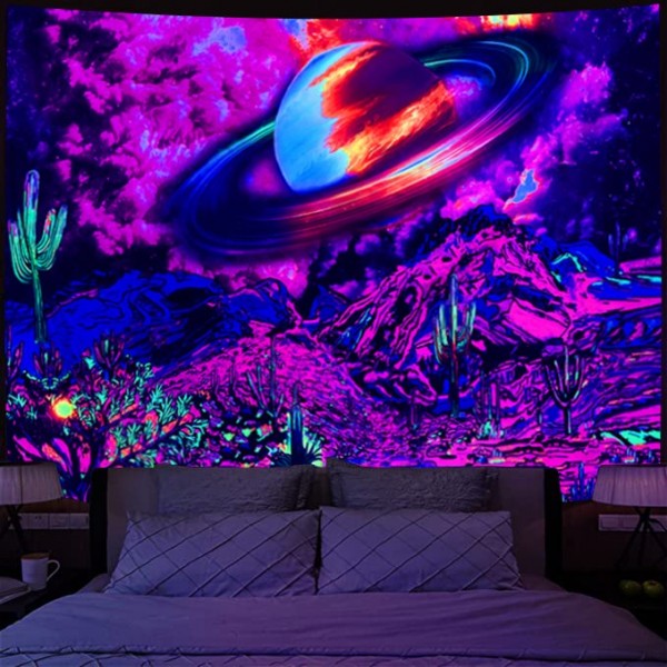 Galaxy - UV Reactive Tapestry with Wall Hanging Accessories UK