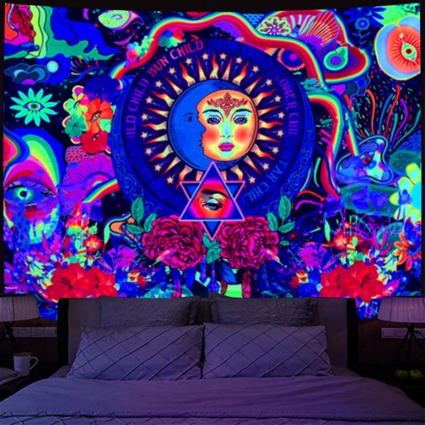 Moon&Sun - UV Reactive Tapestry with Wall Hanging Accessories UK