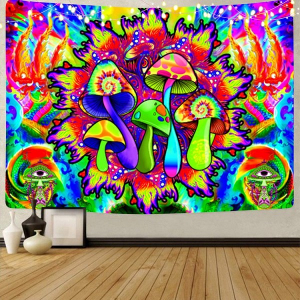Mushroom - UV Reactive Tapestry with Wall Hanging Accessories UK