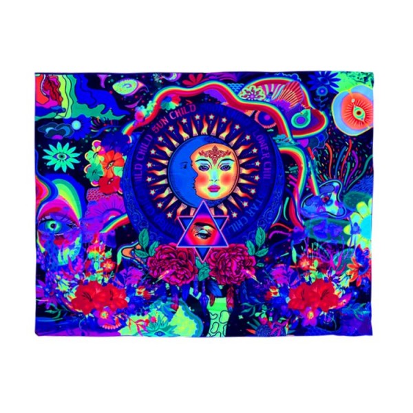 Moon&Sun - UV Reactive Tapestry with Wall Hanging Accessories UK