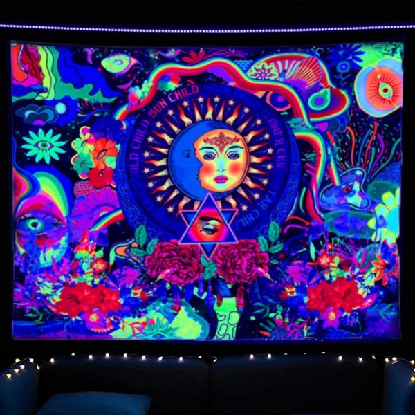 Moon&Sun - UV Reactive Tapestry with Wall Hanging Accessories UK