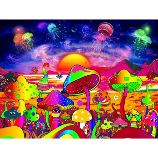 Mushroom - UV Reactive Tapestry with Wall Hanging Accessories UK