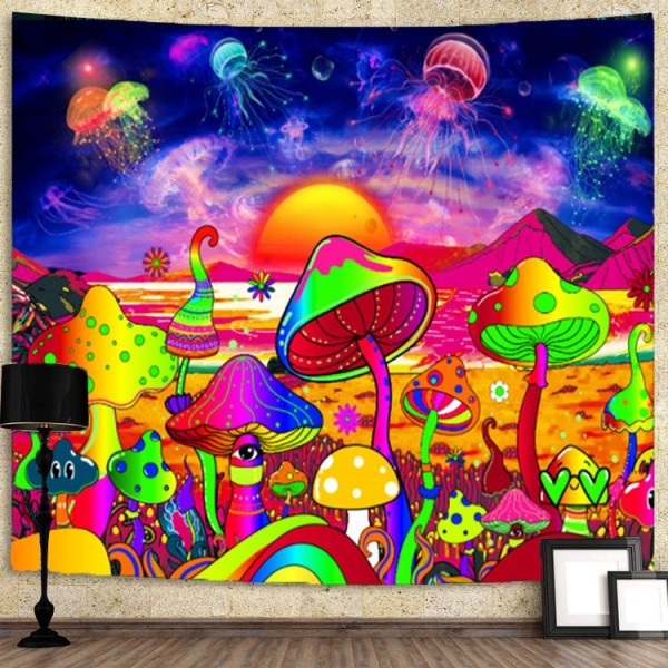 Mushroom - UV Reactive Tapestry with Wall Hanging Accessories UK