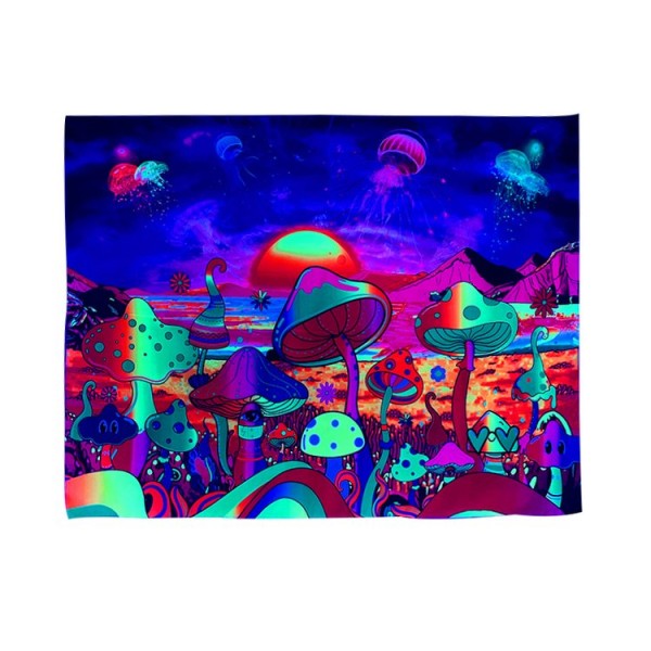 Mushroom - UV Reactive Tapestry with Wall Hanging Accessories UK