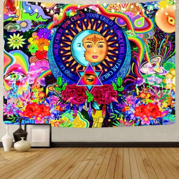 Moon&Sun - UV Reactive Tapestry with Wall Hanging Accessories UK