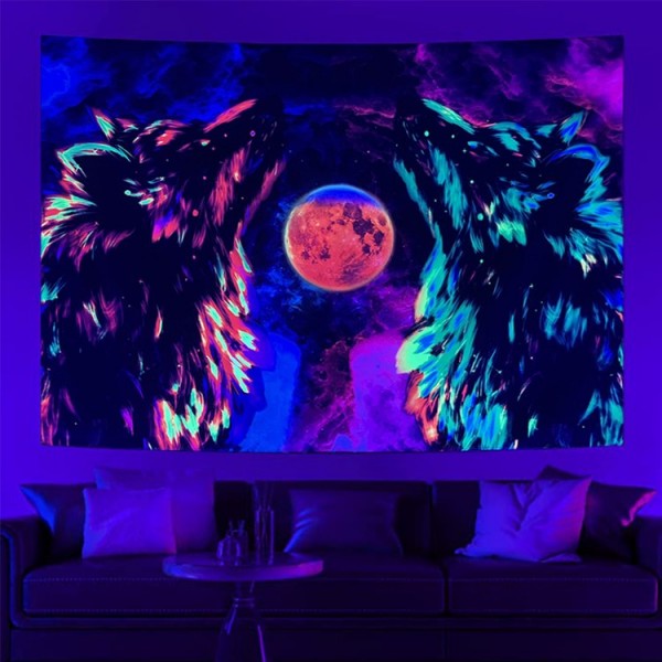 Wolf - UV Reactive Tapestry with Wall Hanging Accessories UK