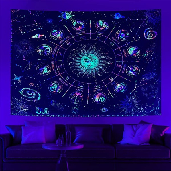 Zodiac - UV Reactive Tapestry with Wall Hanging Accessories UK