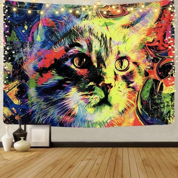 Cat - UV Reactive Tapestry with Wall Hanging Accessories UK