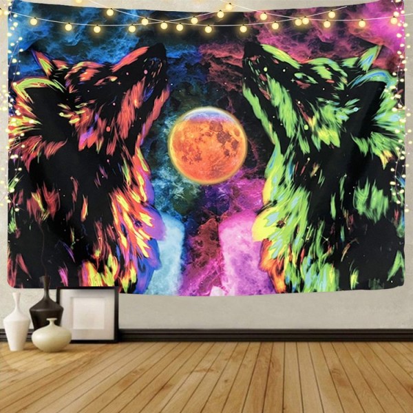 Wolf - UV Reactive Tapestry with Wall Hanging Accessories UK