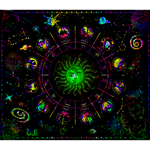 Zodiac - UV Reactive Tapestry with Wall Hanging Accessories UK