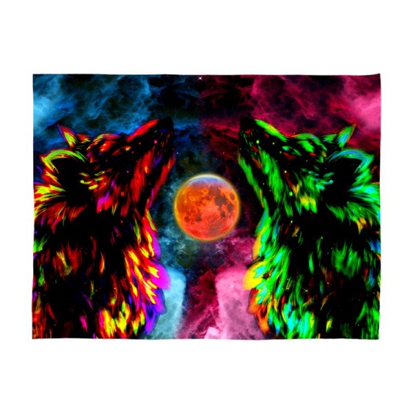 Wolf - UV Reactive Tapestry with Wall Hanging Accessories UK
