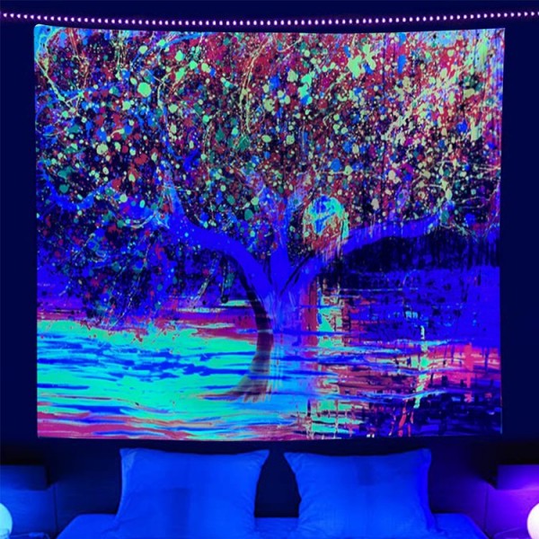 Tree - UV Reactive Tapestry with Wall Hanging Accessories UK