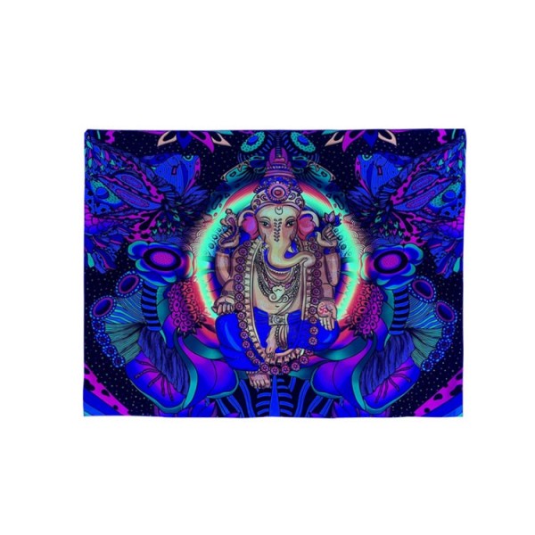 Elephant Buddha - UV Reactive Tapestry with Wall Hanging Accessories UK