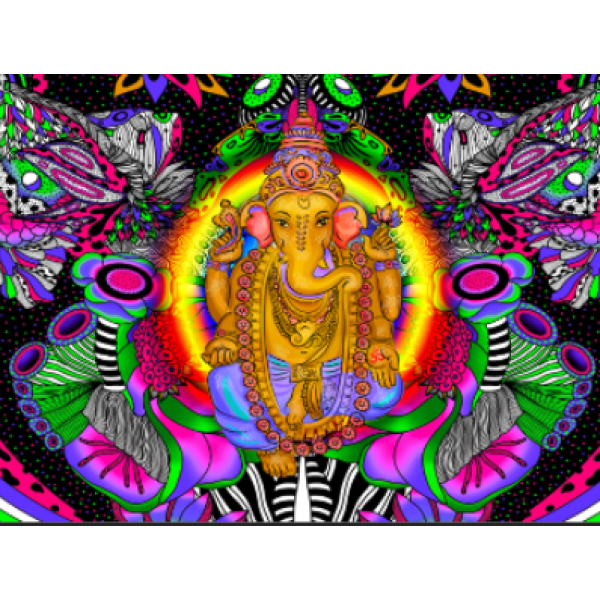 Elephant Buddha - UV Reactive Tapestry with Wall Hanging Accessories UK
