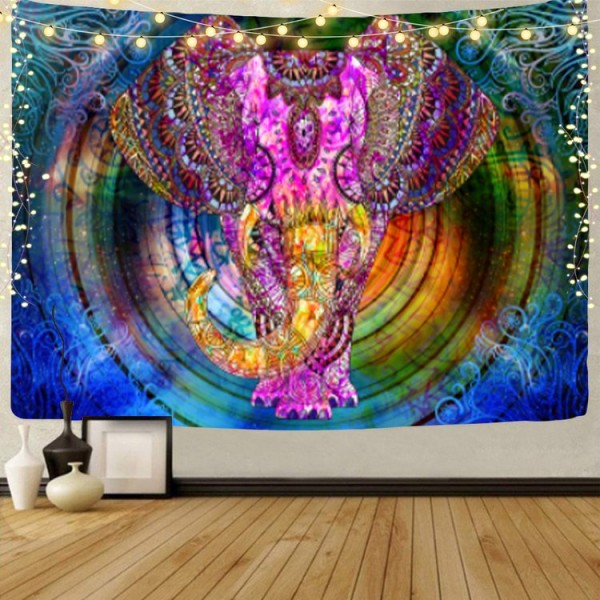 Elephant - UV Reactive Tapestry with Wall Hanging Accessories UK