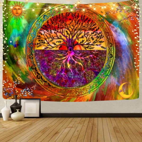 Psychedelic Tree - UV Reactive Tapestry with Wall Hanging Accessories UK