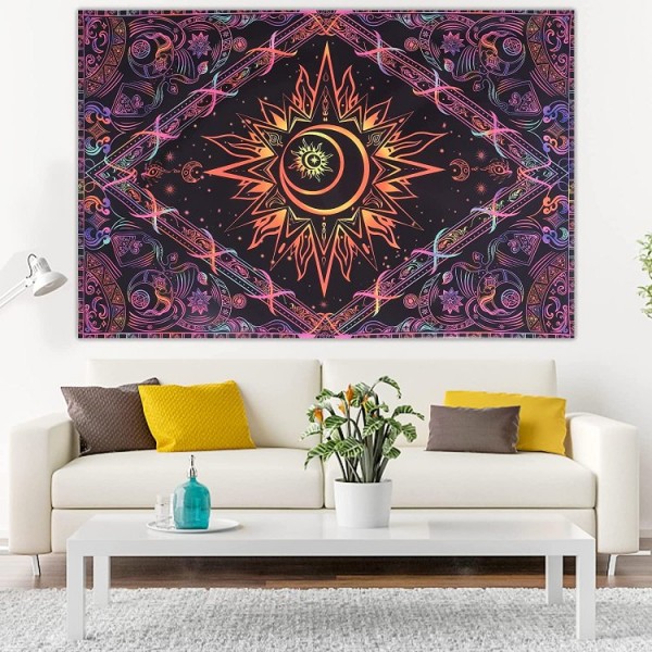 Psychedelic Moon - UV Reactive Tapestry with Wall Hanging Accessories UK