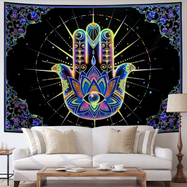 Hamsa hand - UV Reactive Tapestry with Wall Hanging Accessories UK