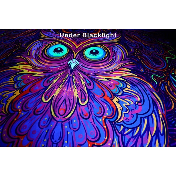 Owl - UV Reactive Tapestry with Wall Hanging Accessories UK