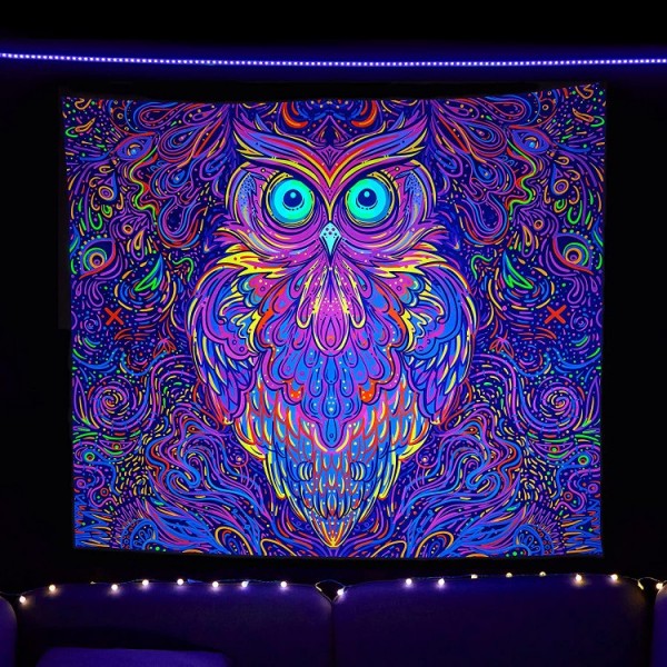 Owl - UV Reactive Tapestry with Wall Hanging Accessories UK