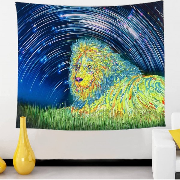 Lion - UV Reactive Tapestry with Wall Hanging Accessories UK