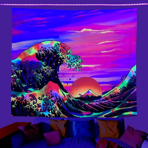 Sunset by the sea - UV Reactive Tapestry with Wall Hanging Accessories UK