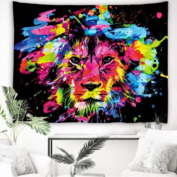 Lion - UV Reactive Tapestry with Wall Hanging Accessories UK
