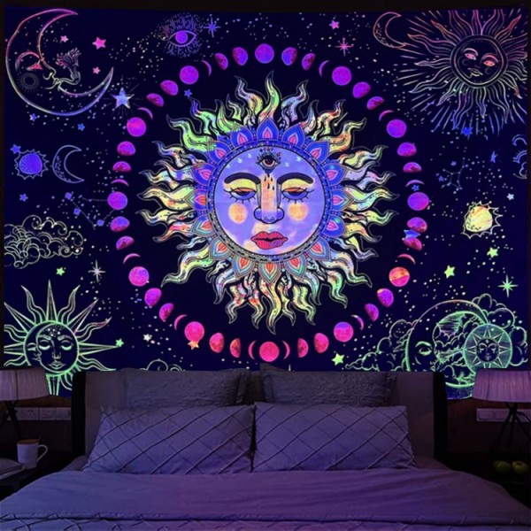 Sun - UV Reactive Tapestry with Wall Hanging Accessories UK
