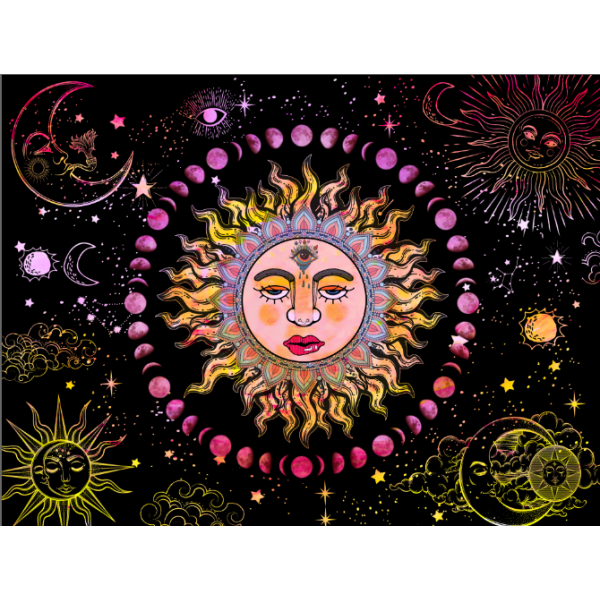 Sun - UV Reactive Tapestry with Wall Hanging Accessories UK
