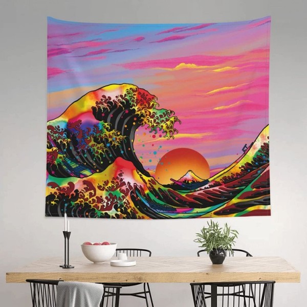 Sunset by the sea - UV Reactive Tapestry with Wall Hanging Accessories UK