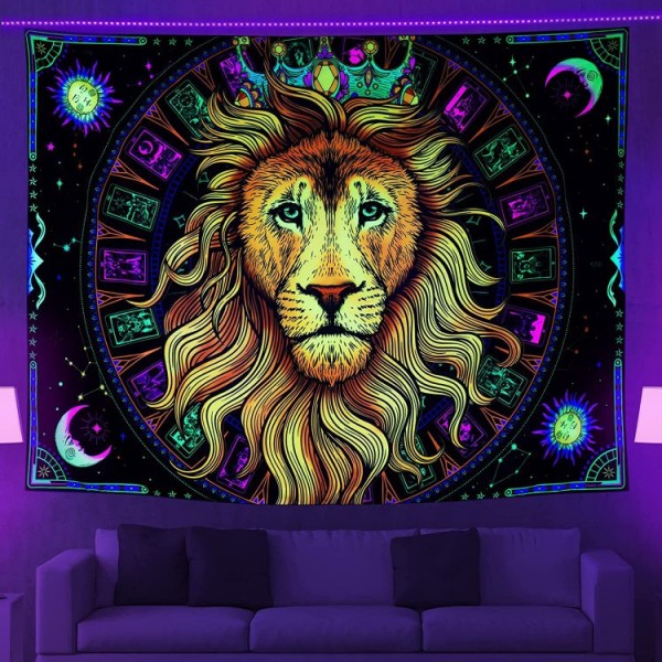 Lion - UV Reactive Tapestry with Wall Hanging Accessories UK