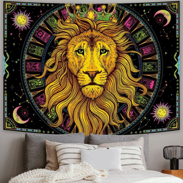 Lion - UV Reactive Tapestry with Wall Hanging Accessories UK
