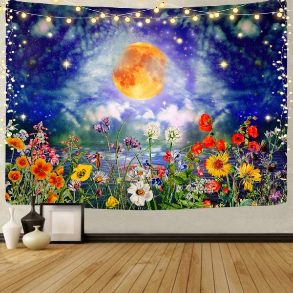Flowers moonlight - UV Reactive Tapestry with Wall Hanging Accessories UK