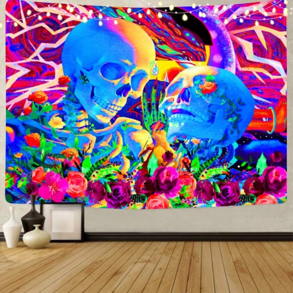 Skull - UV Reactive Tapestry with Wall Hanging Accessories UK