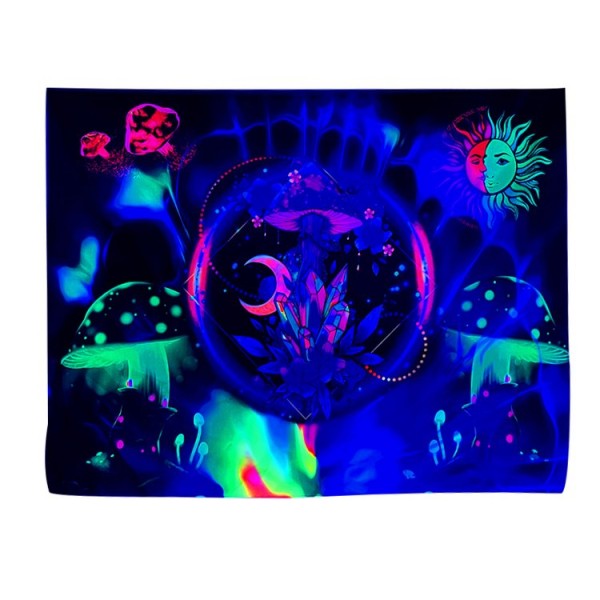 Mushroom - UV Reactive Tapestry with Wall Hanging Accessories UK