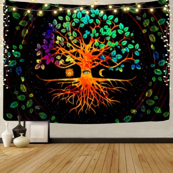 Psychedelic Tree - UV Reactive Tapestry with Wall Hanging Accessories UK