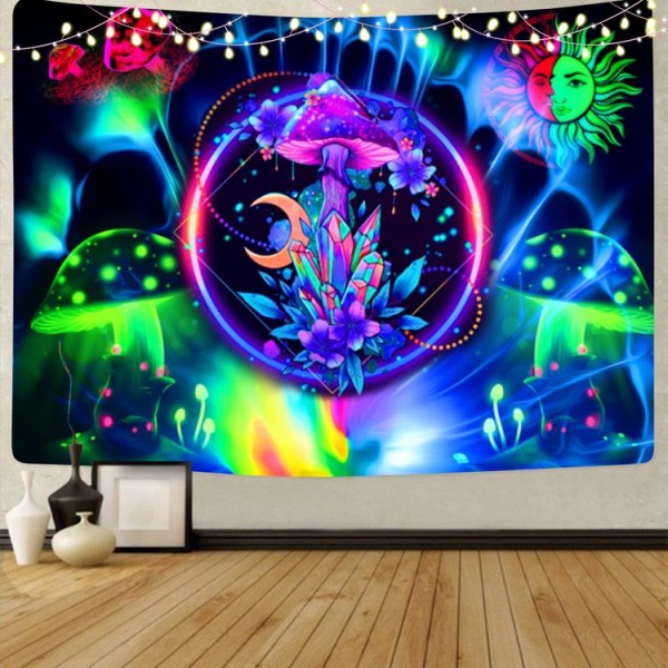 Mushroom - UV Reactive Tapestry with Wall Hanging Accessories UK